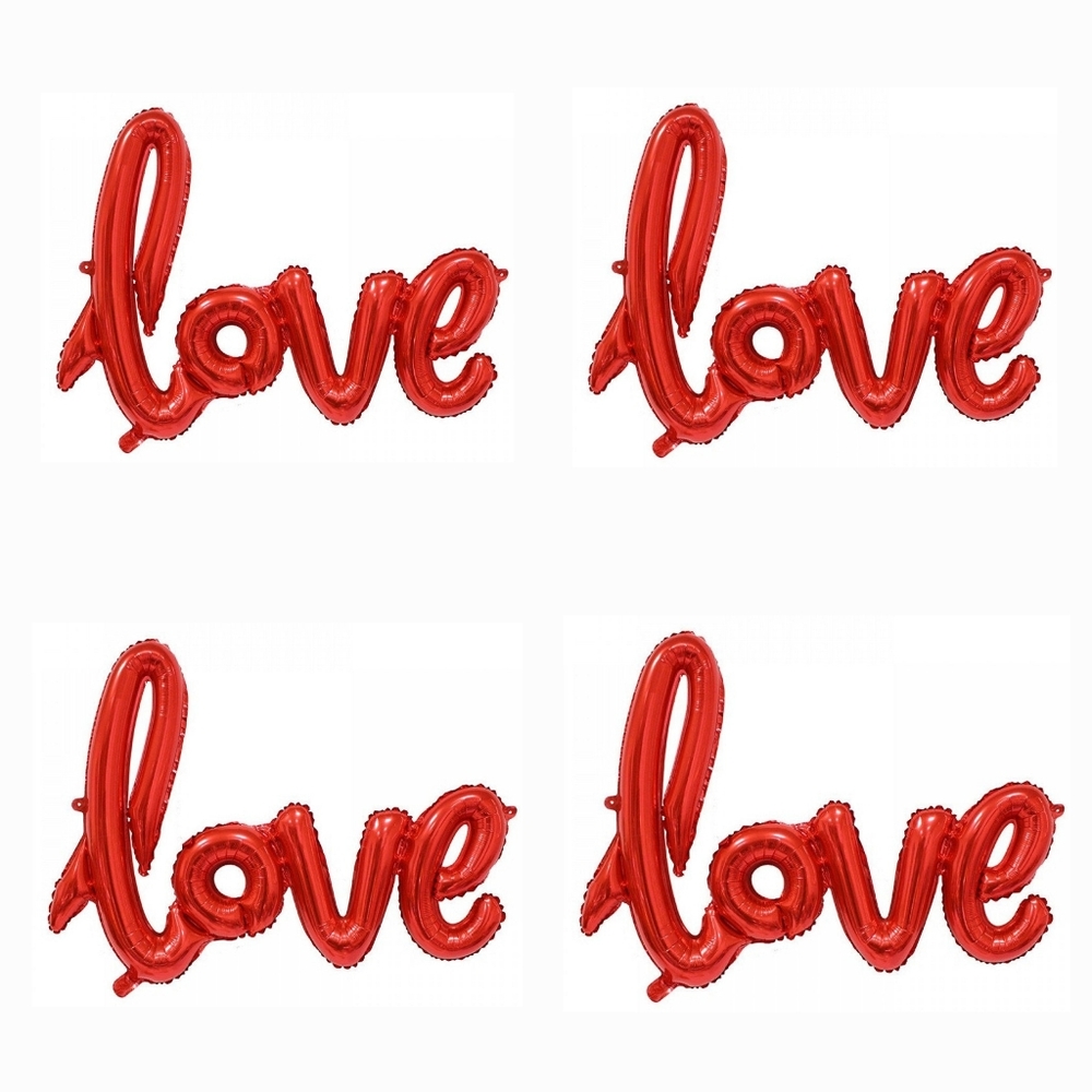 4 pack Large Red 42" Word Phrase Cursive "Love" Engagement Mylar Balloon